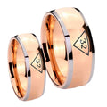 Masonic 32 Triangle Freemason Dome Rose Gold Tungsten Wedding Ring Set