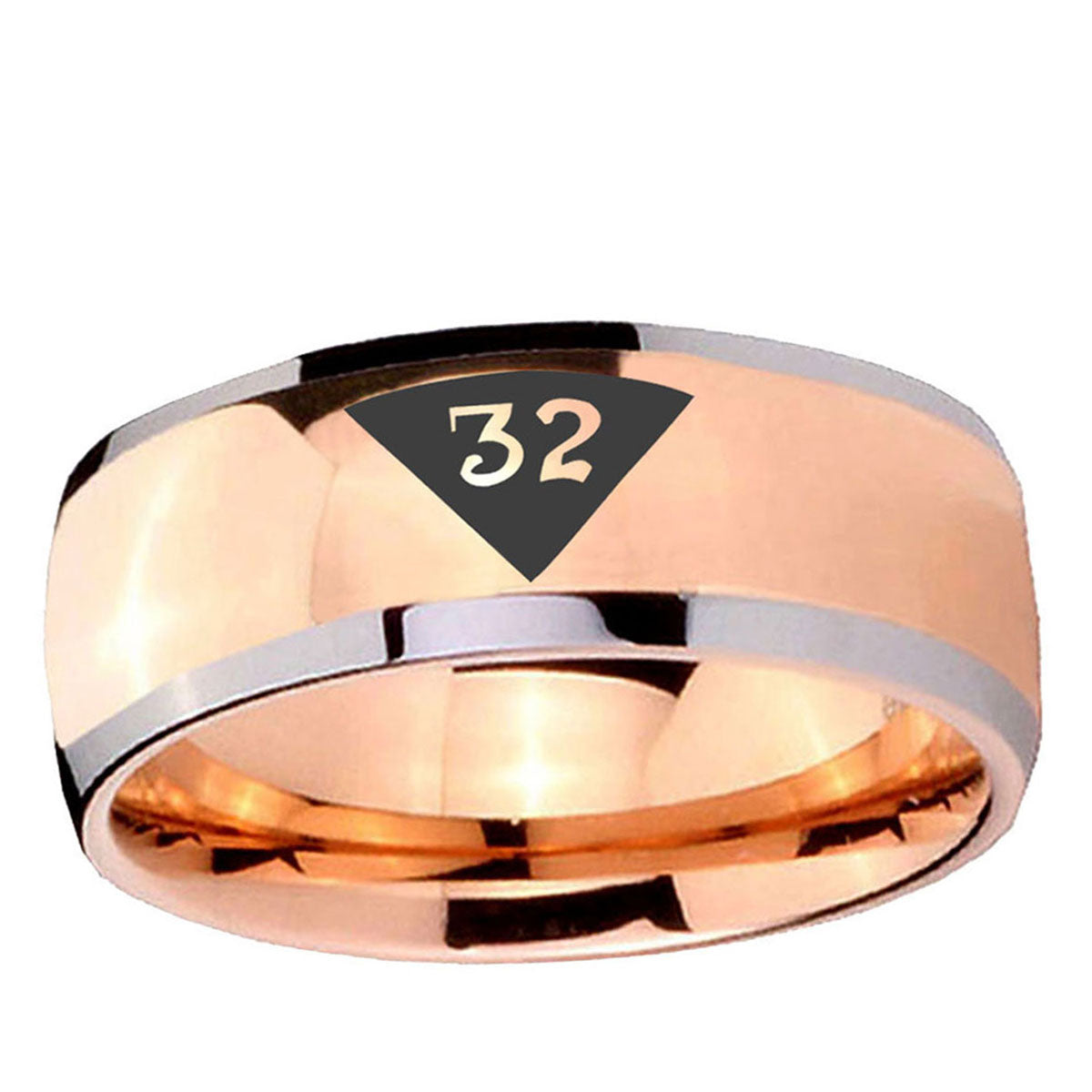 5mm Masonic 32 Triangle Design Freemason Dome Rose Gold Tungsten Ring