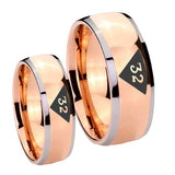 Bride and Groom Masonic 32 Triangle Design Freemason Dome Rose Gold Tungsten Carbide Men's Bands Ring Set