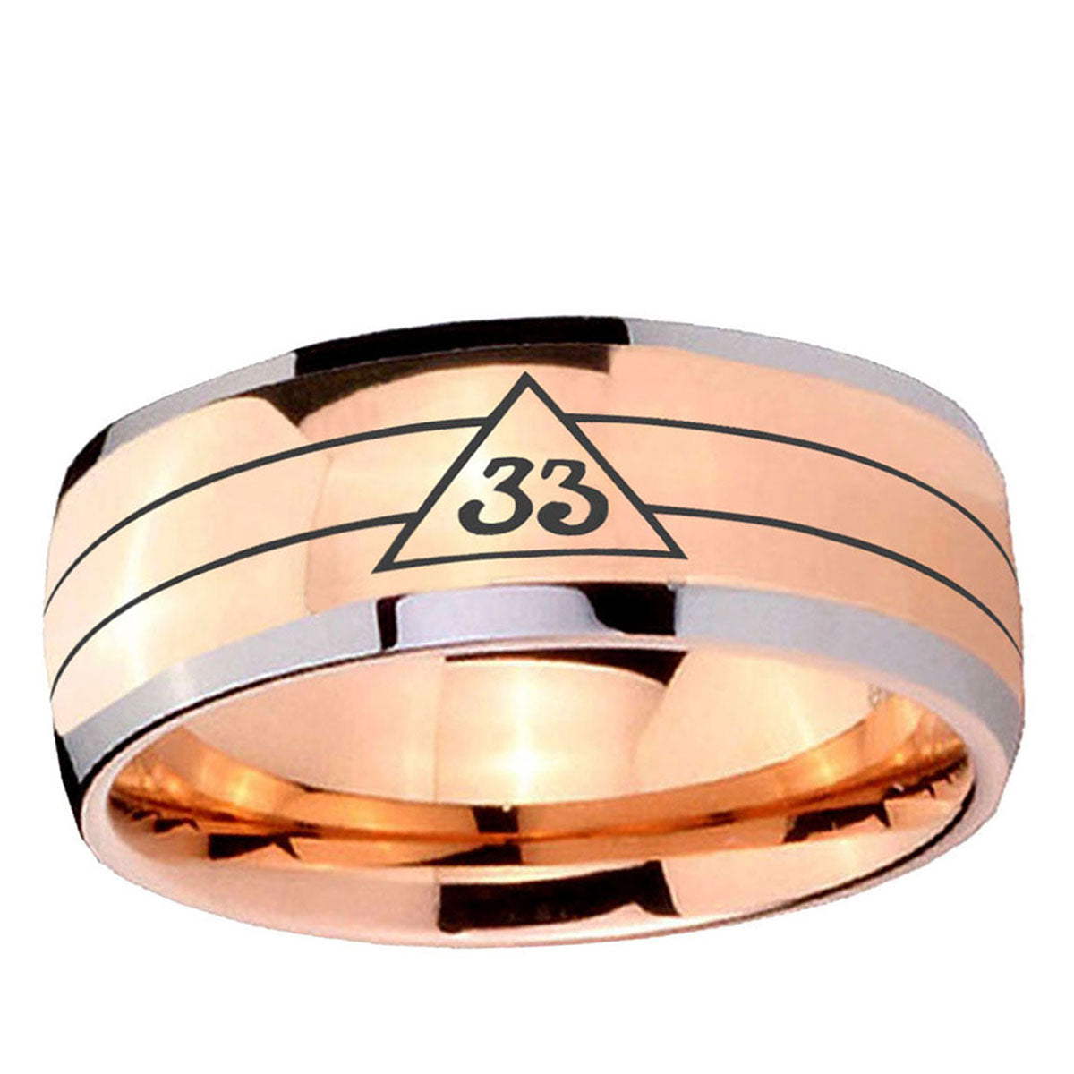 5mm Masonic 32 Duo Line Freemason Dome Rose Gold Tungsten Ring