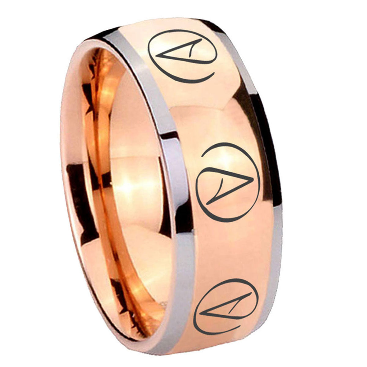 8mm Atheist Design Dome Rose Gold Tungsten Promise Ring