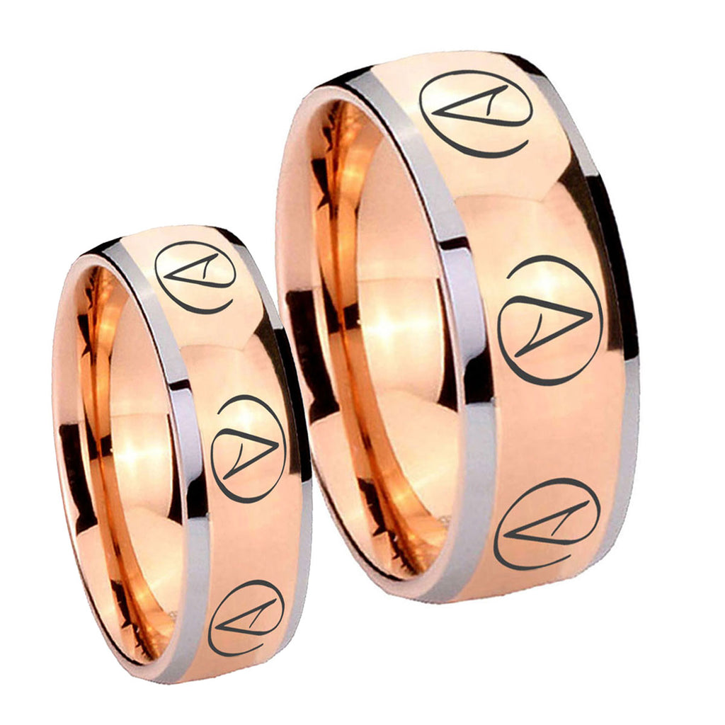 Atheist Design Dome Rose Gold Tungsten Wedding Ring Set