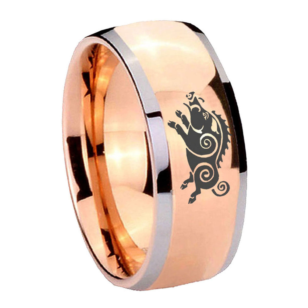 8mm Wild Boar Dome Rose Gold Tungsten Custom Mens Ring