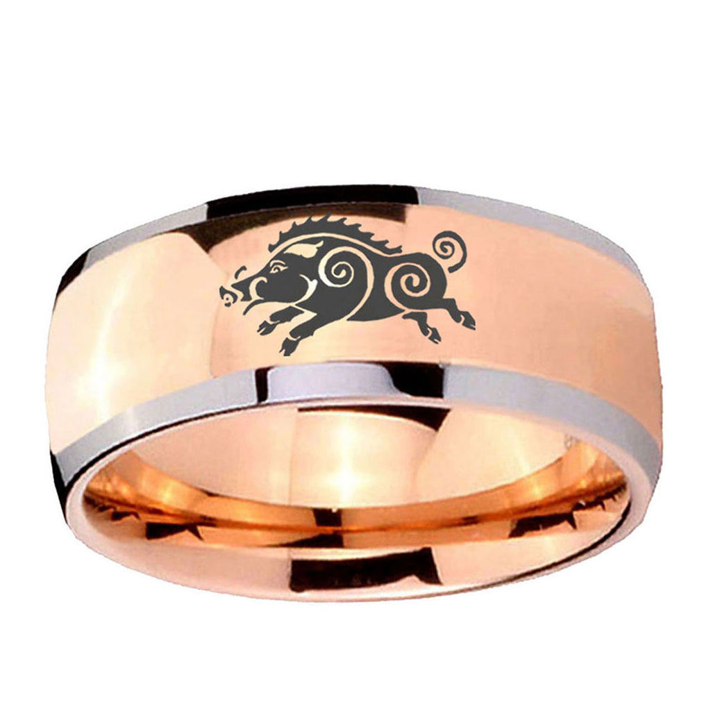 5mm Wild Boar Dome Rose Gold Tungsten Custom Mens Ring