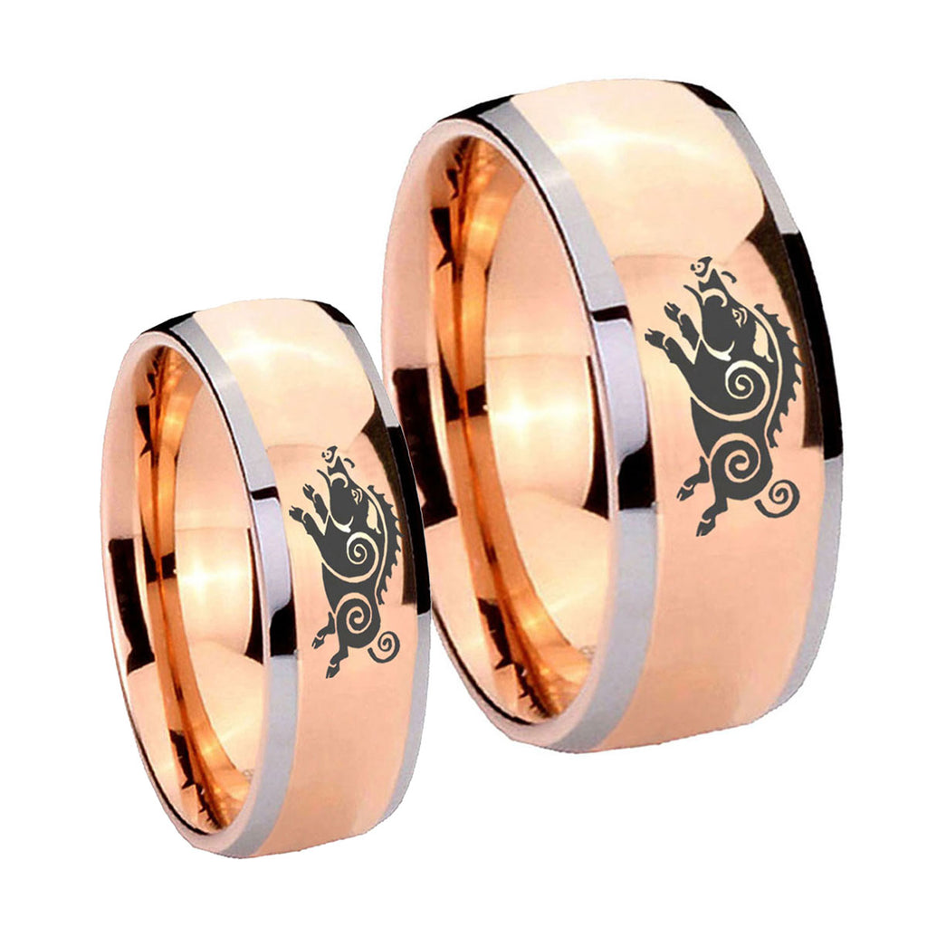 Wild Boar Dome Rose Gold Tungsten Promise Ring Set