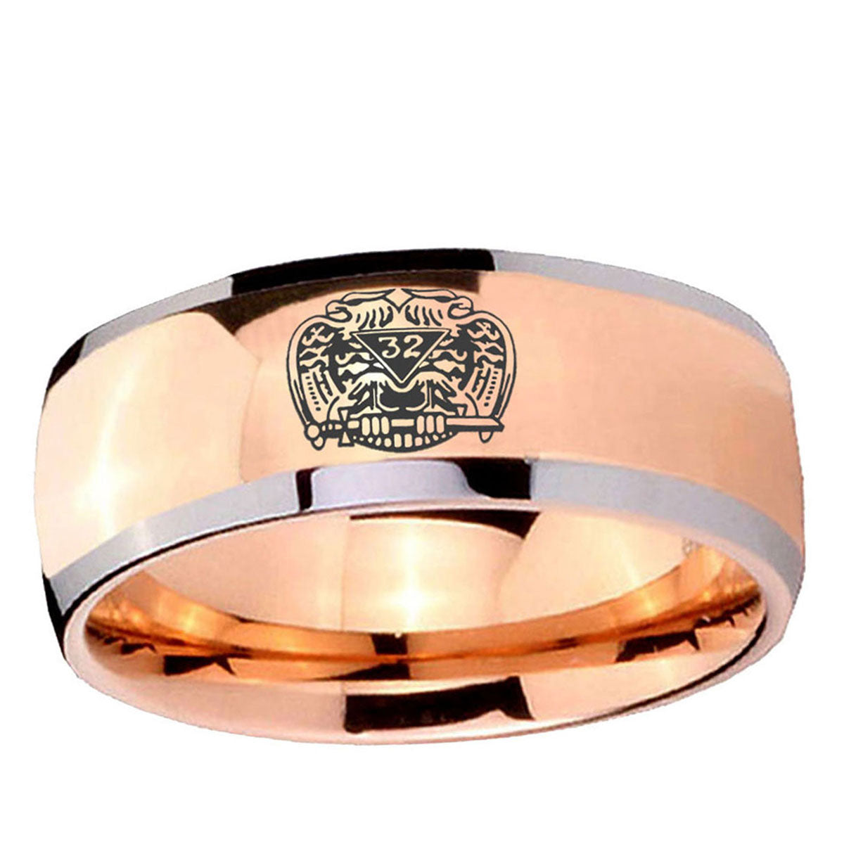 5mm Masonic 32 Degree Freemason Dome Rose Gold Tungsten Ring