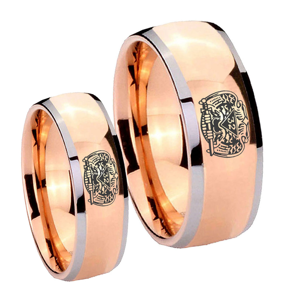 Masonic 32 Degree Freemason Dome Rose Gold Tungsten His and Hers