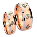 Masonic Shriners Dome Rose Gold Tungsten Matching Ring Set