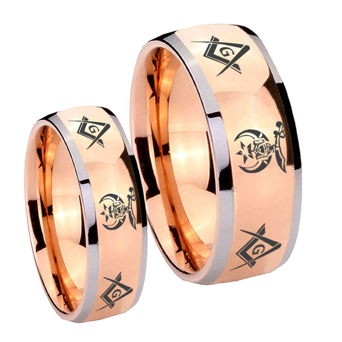 Masonic Shriners Dome Rose Gold Tungsten Matching Ring Set