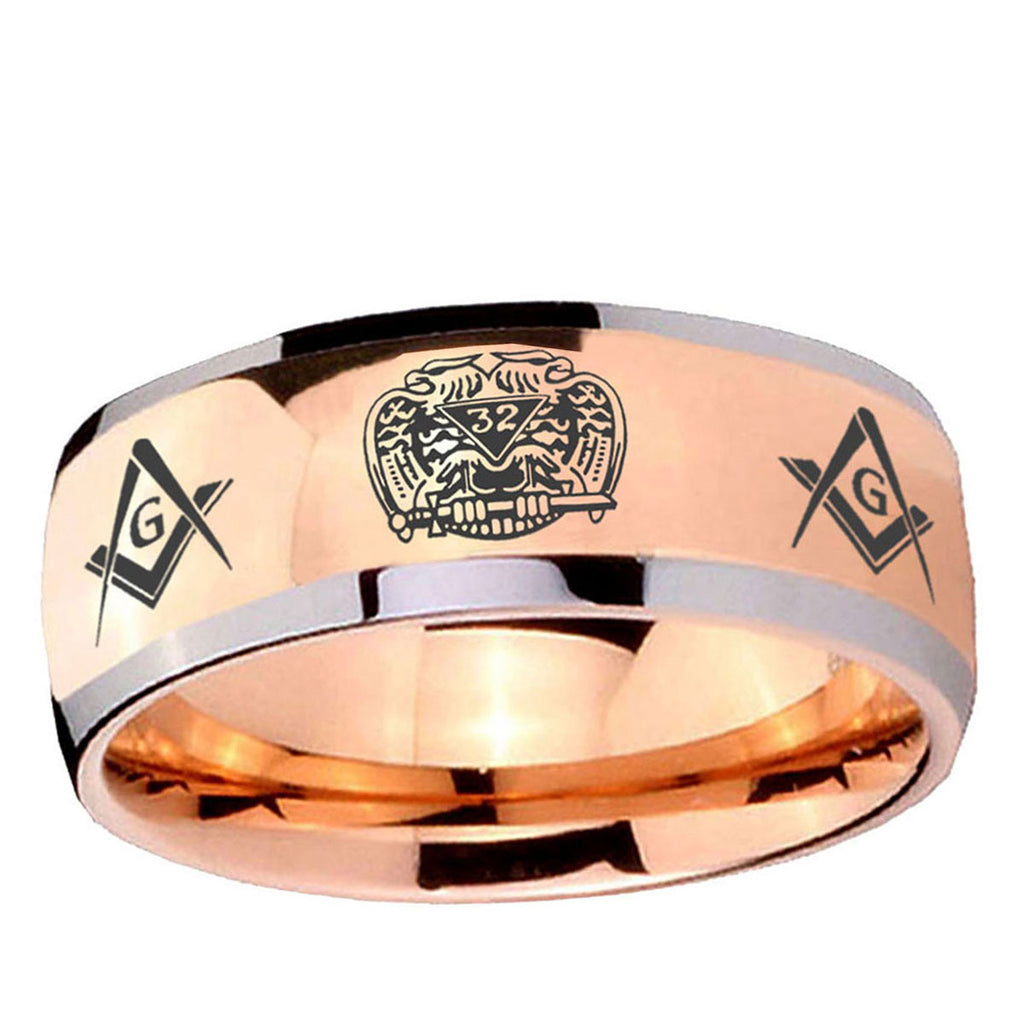 5mm Masonic 32 Design Dome Rose Gold Tungsten Engraved Ring