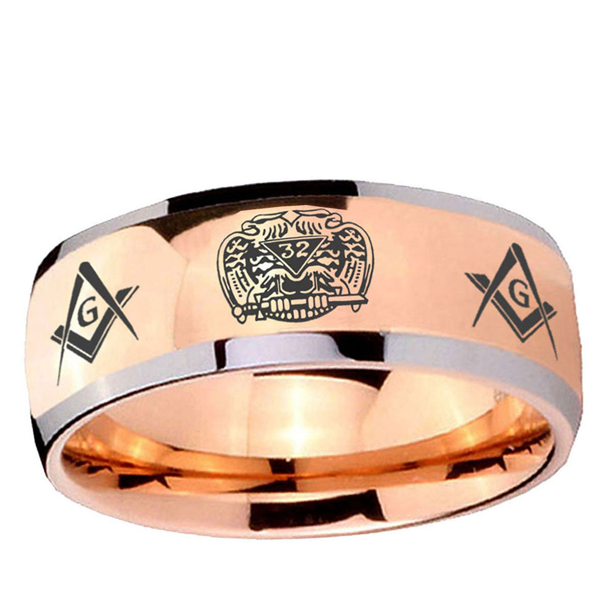 5mm Masonic 32 Design Dome Rose Gold Tungsten Engraved Ring