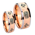 Masonic 32 Design Dome Rose Gold Tungsten Couple Band Set