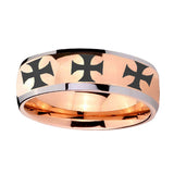 8mm-Multiple-Maltese-Cross-Dome-Rose-Gold-Tungsten-Carbide-Mens-Bands-Ring