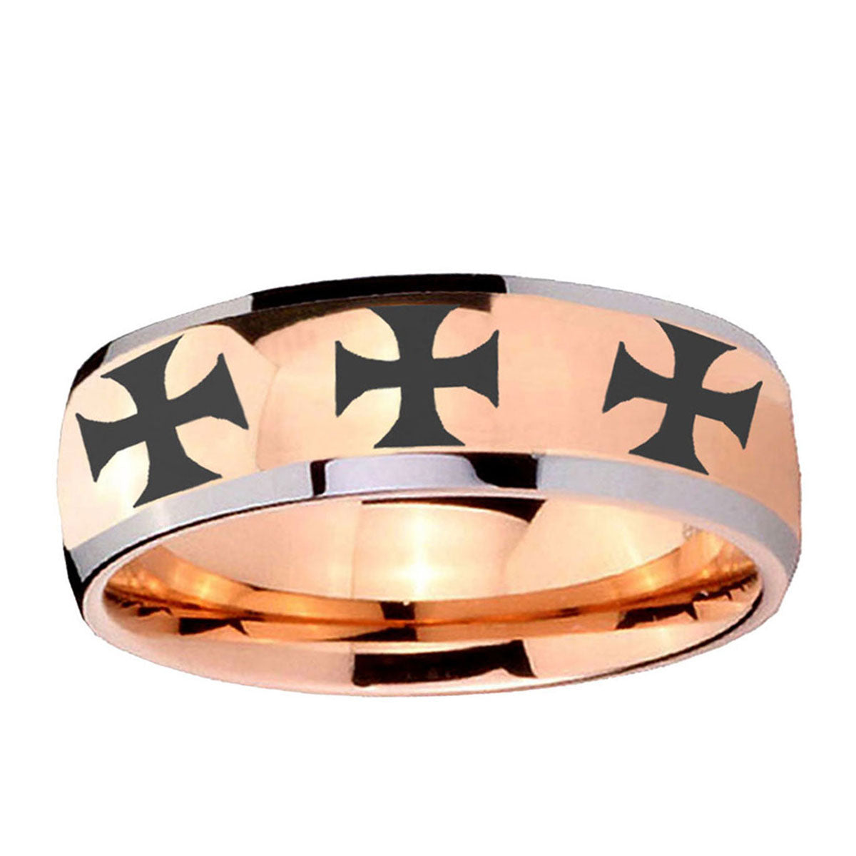 5mm Multiple Maltese Cross Dome Rose Gold Tungsten Band