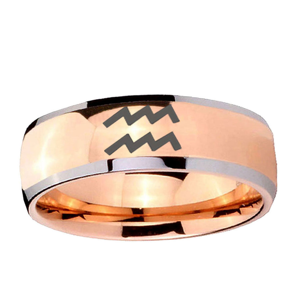 5mm Aquarius Horoscope Dome Rose Gold Tungsten Ring Mens