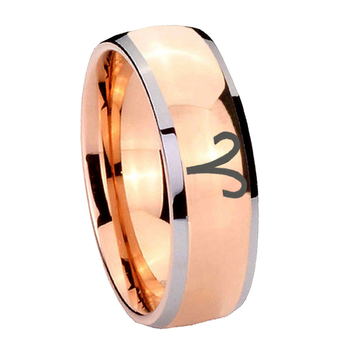 8mm Aries Zodiac Dome Rose Gold Tungsten Wedding Band Ring