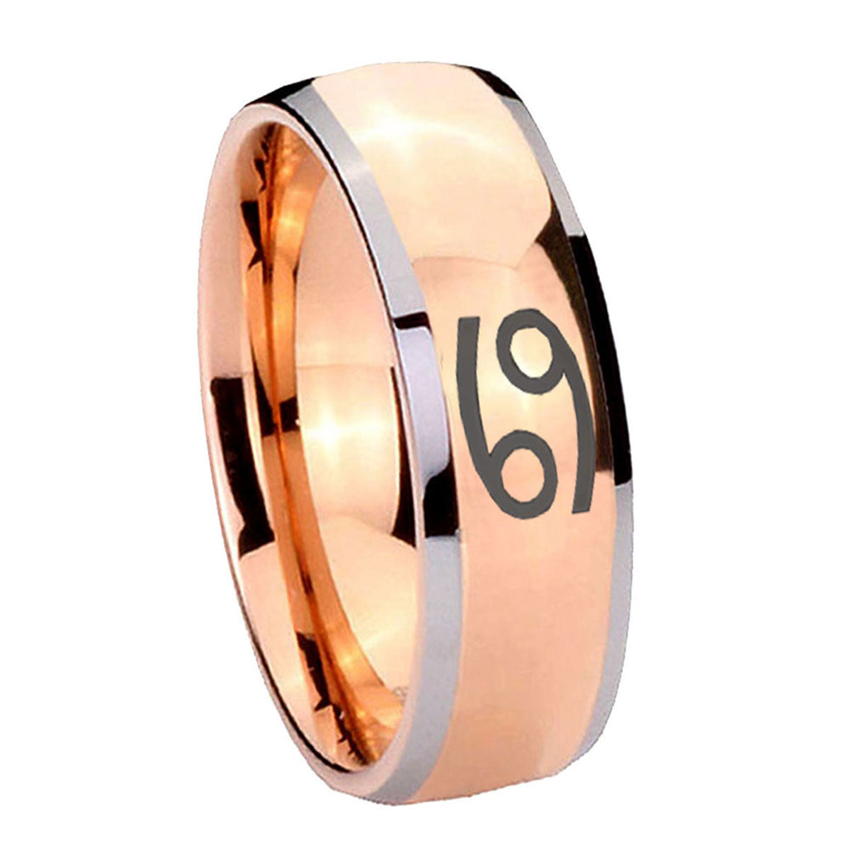 8mm Cancer Horoscope Dome Rose Gold Tungsten Wedding Band