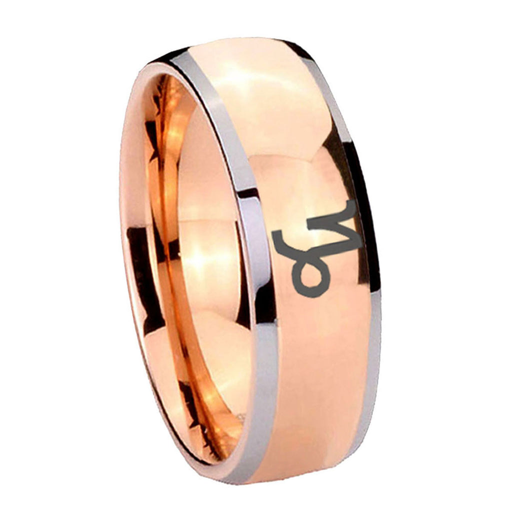 8mm Capricorn Zodiac Dome Rose Gold Tungsten Wedding Ring