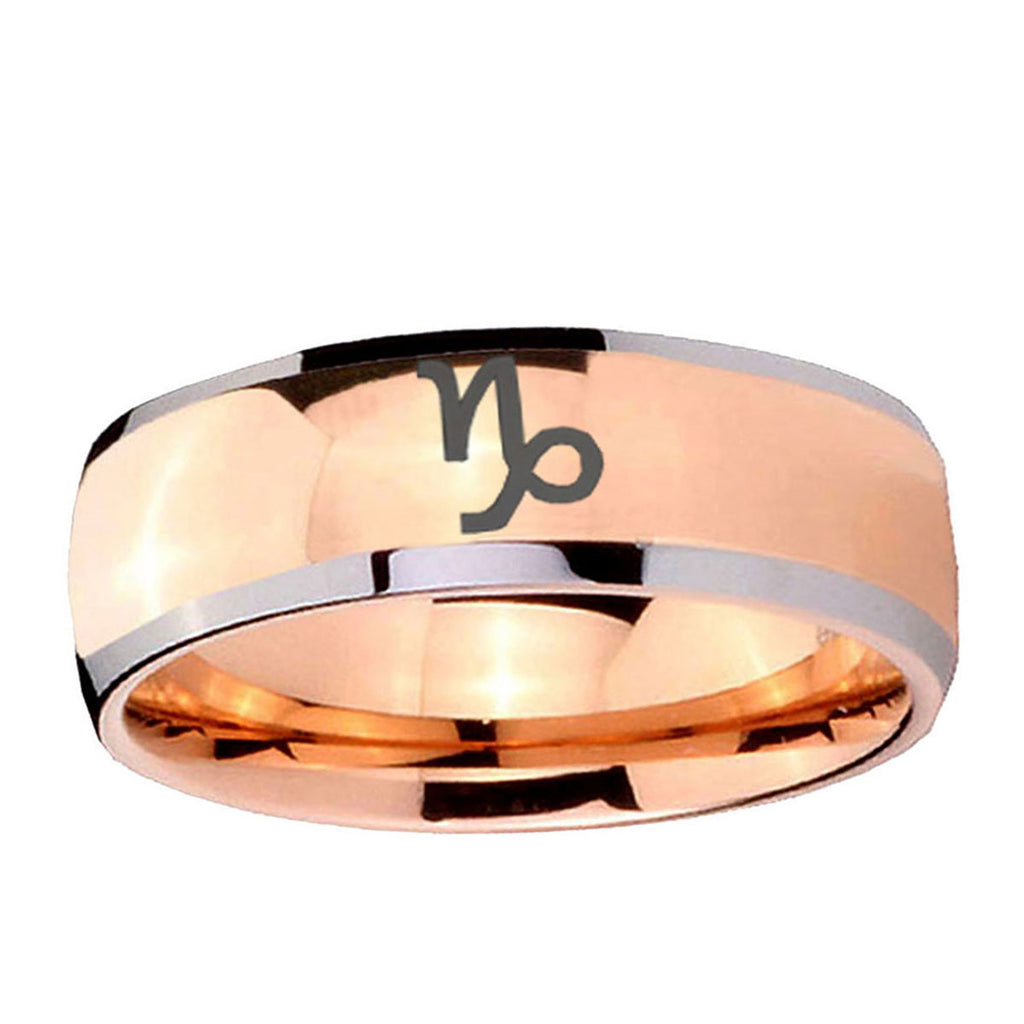 5mm Capricorn Zodiac Dome Rose Gold Tungsten Wedding Ring