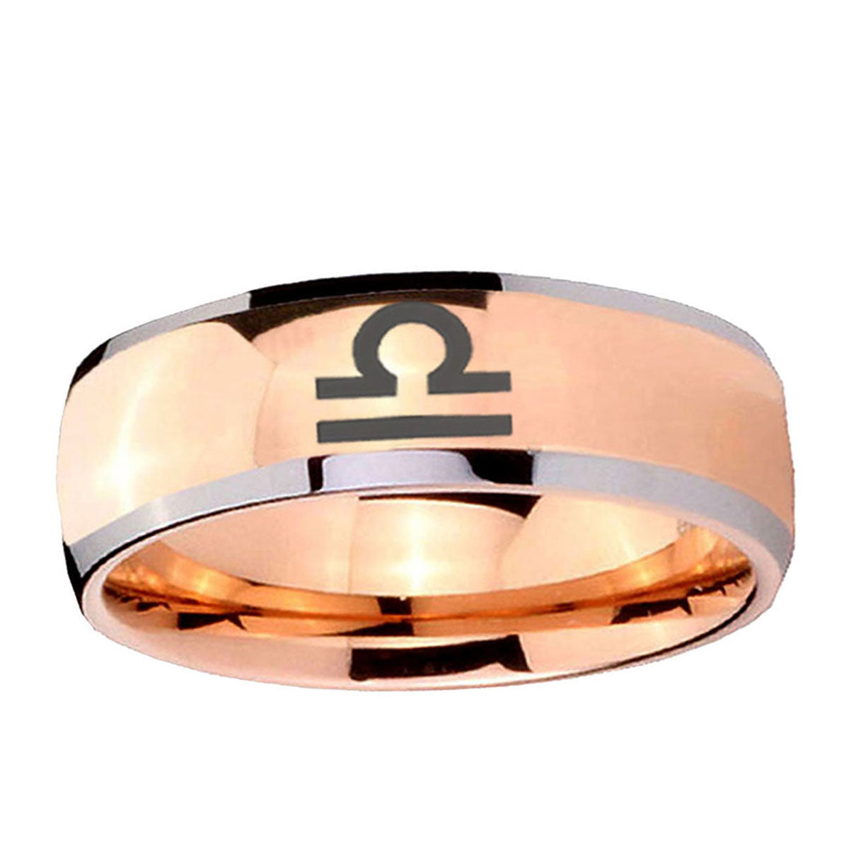 5mm Libra Horoscope Dome Rose Gold Tungsten Bands Ring