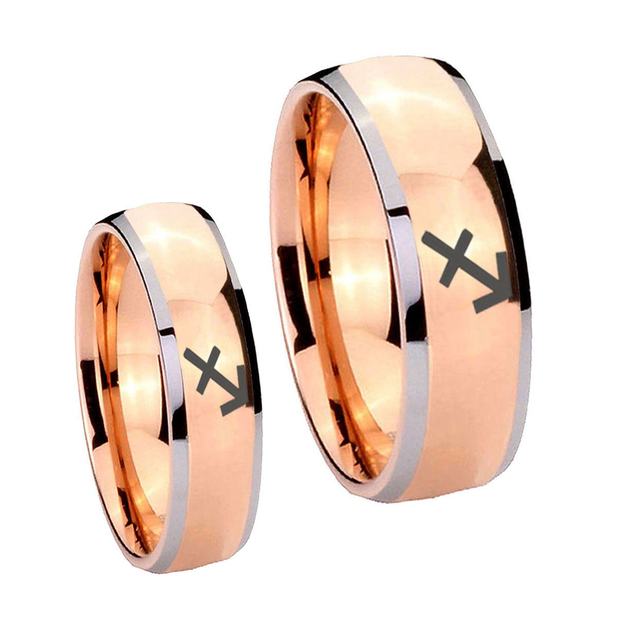 Sagittarius Zodiac Dome Rose Gold Tungsten His Hers Ring Set
