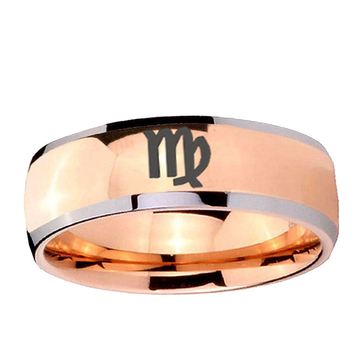 5mm Virgo Zodiac Dome Rose Gold Tungsten Anniversary Ring