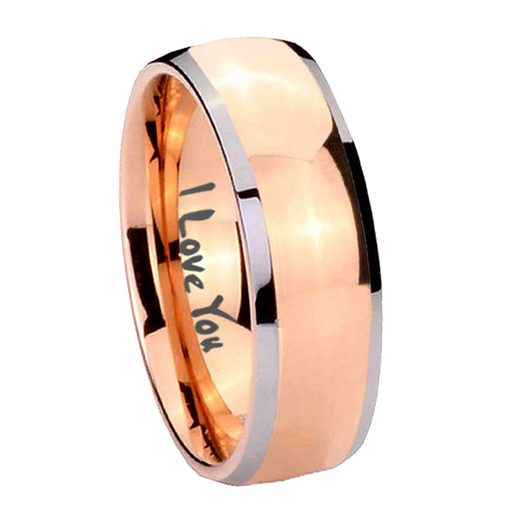 8mm I Love You Dome Rose Gold Tungsten Wedding Band Ring