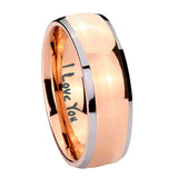 Bride and Groom I Love You Dome Rose Gold Tungsten Wedding Engraving Ring Set