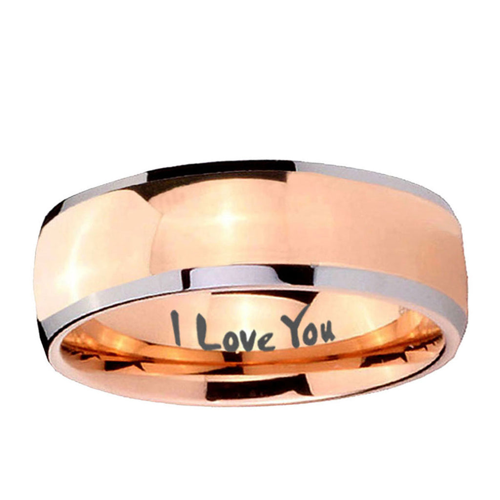 5mm I Love You Dome Rose Gold Tungsten Wedding Band Ring