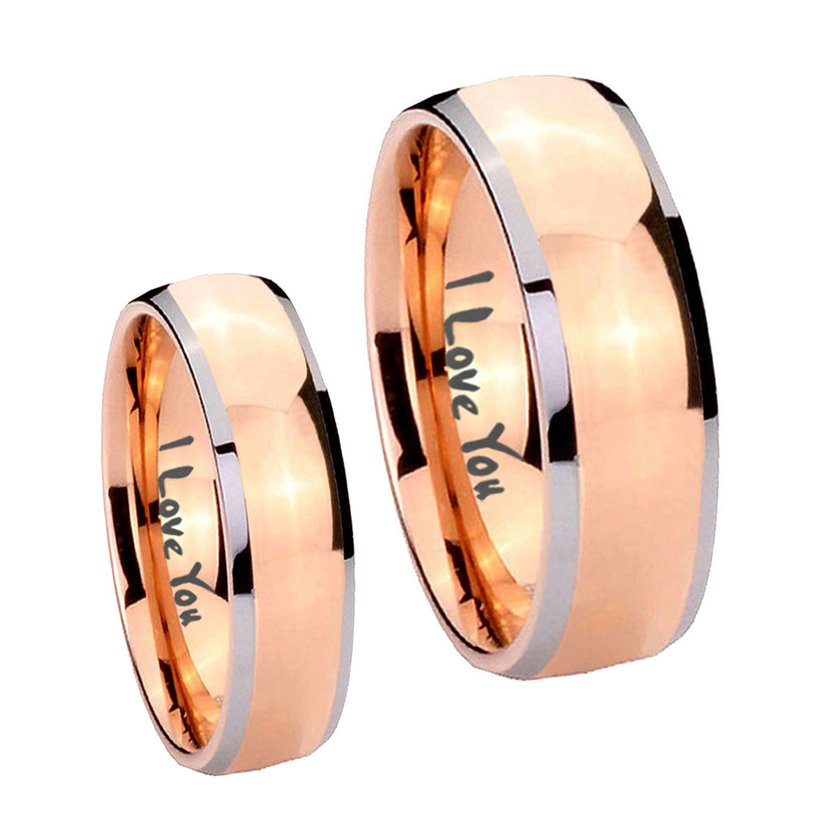 I Love You Dome Rose Gold Tungsten Couple Band Set