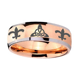 8mm-Celtic-Triangle-Fleur-De-Lis-Dome-Rose-Gold-Tungsten-Mens-Ring-Engraved