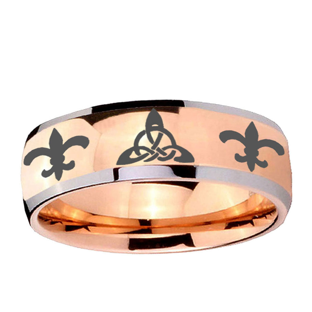 5mm Celtic Triangle Fleur-De-Lis Dome Rose Gold Tungsten Ring