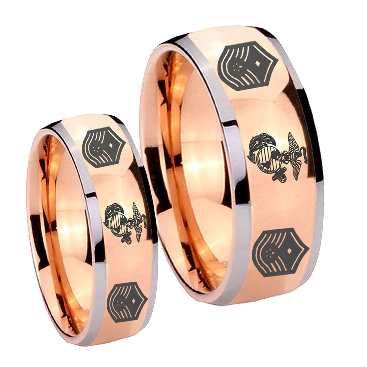 Marine Chief Master Sergeant Dome Rose Gold Tungsten Bridal Band Set