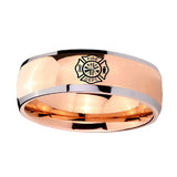8mm-Fire-Department-Dome-Rose-Gold-Tungsten-Carbide-Men's-Bands-Ring
