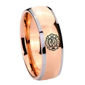 8mm Fire Department Dome Rose Gold Tungsten Men's Bands Ring