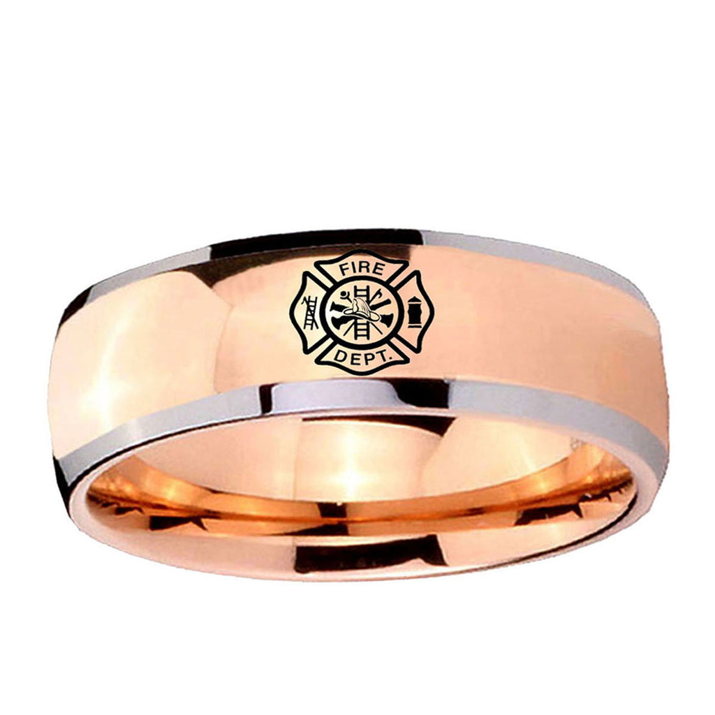 5mm Fire Department Dome Rose Gold Tungsten Men's Bands Ring