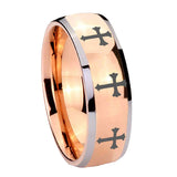 8mm-Multiple-Christian-Cross-Dome-Rose-Gold-Tungsten-Mens-Engagement-Band