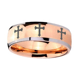 8mm-Multiple-Christian-Cross-Dome-Rose-Gold-Tungsten-Mens-Engagement-Band
