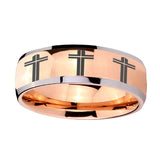 8mm-Multiple-Christian-Cross-Dome-Rose-Gold-Tungsten-Mens-Ring-Personalized