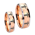 Multiple Christian Cross Dome Rose Gold Tungsten Promise Ring Set