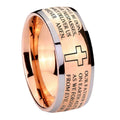 8mm Bible Lord's Prayer Cross Dome Rose Gold Tungsten Ring