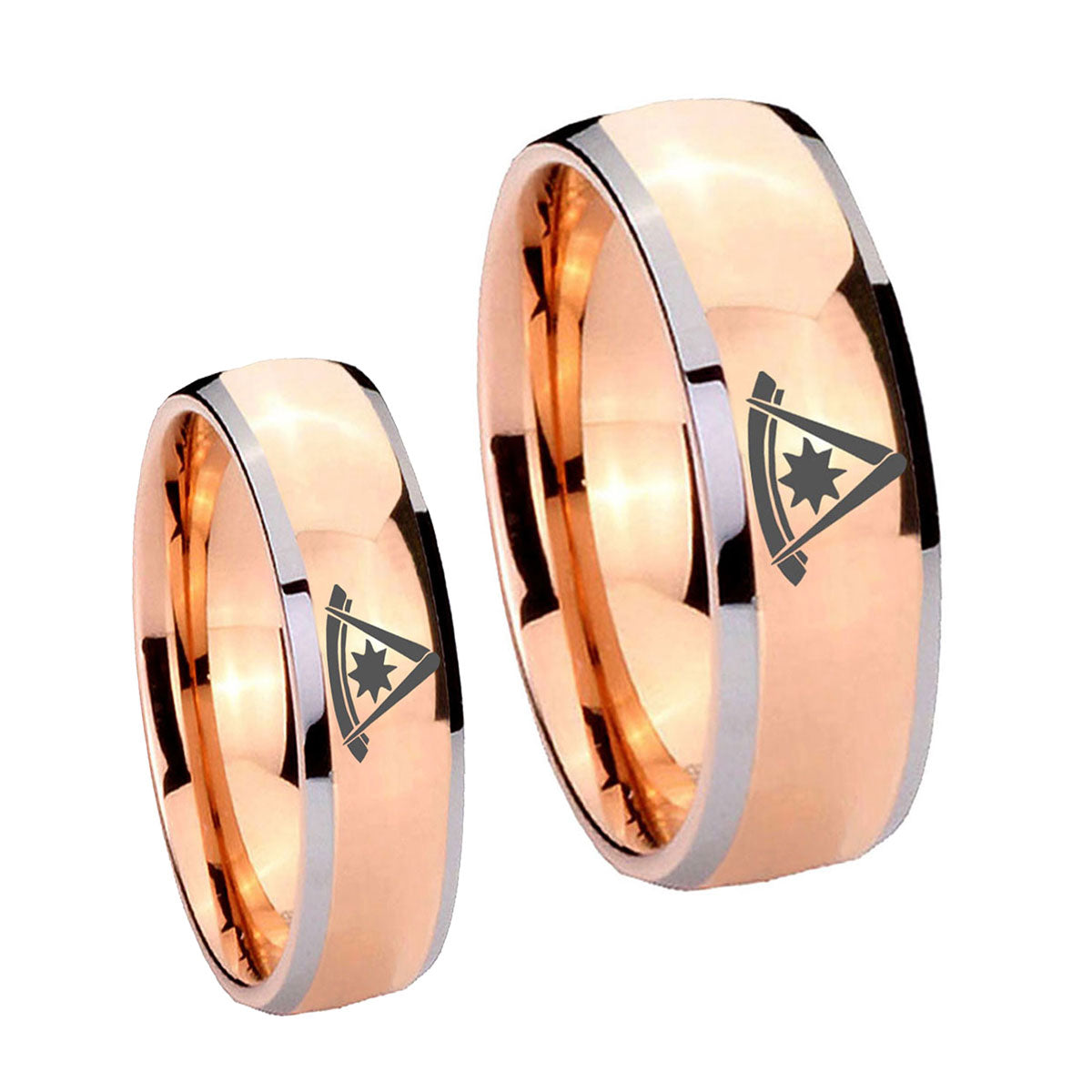 Pester Master Masonic Dome Rose Gold Tungsten Couple Wedding Rings