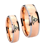 His Hers Pester Master Masonic Dome Rose Gold Tungsten Men's Engagement Ring Set