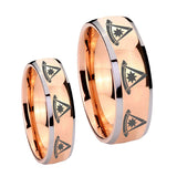 His Hers Multiple Pester Master Masonic Dome Rose Gold Tungsten Men Rings Set
