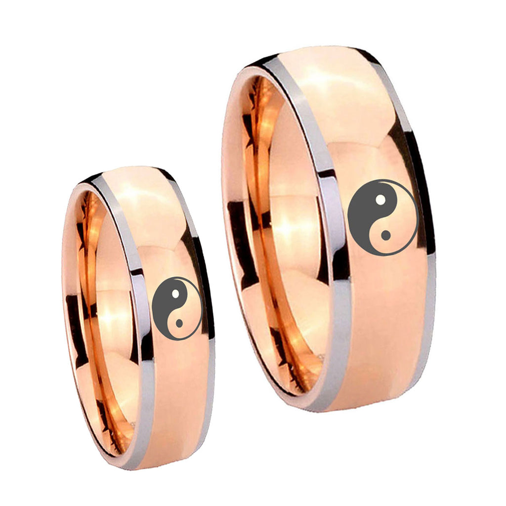 Yin Yang Dome Rose Gold Tungsten Couple Rings