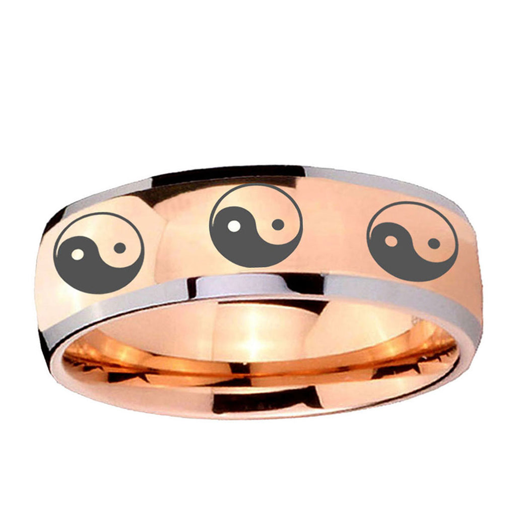 5mm Multiple Yin Yang Dome Rose Gold Tungsten Men Bands