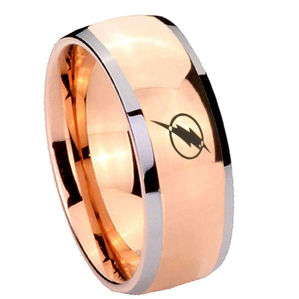 8mm Flash Dome Rose Gold Tungsten Comfort Fit Wedding Bands