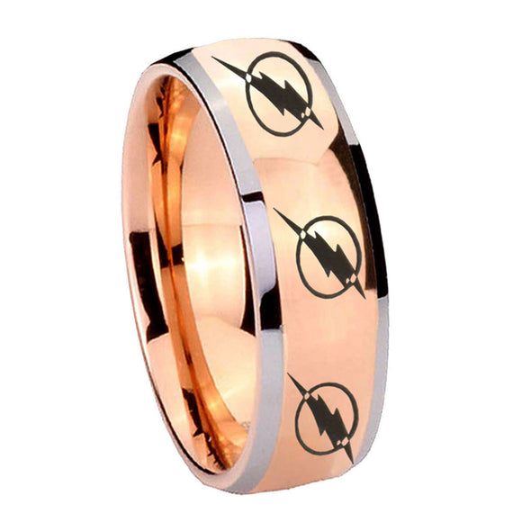 8mm Multiple Flash Dome Rose Gold Mens Unique Wedding Bands