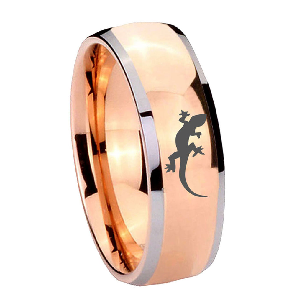 8mm Lizard Dome Rose Gold Tungsten Mens Anniversary Ring