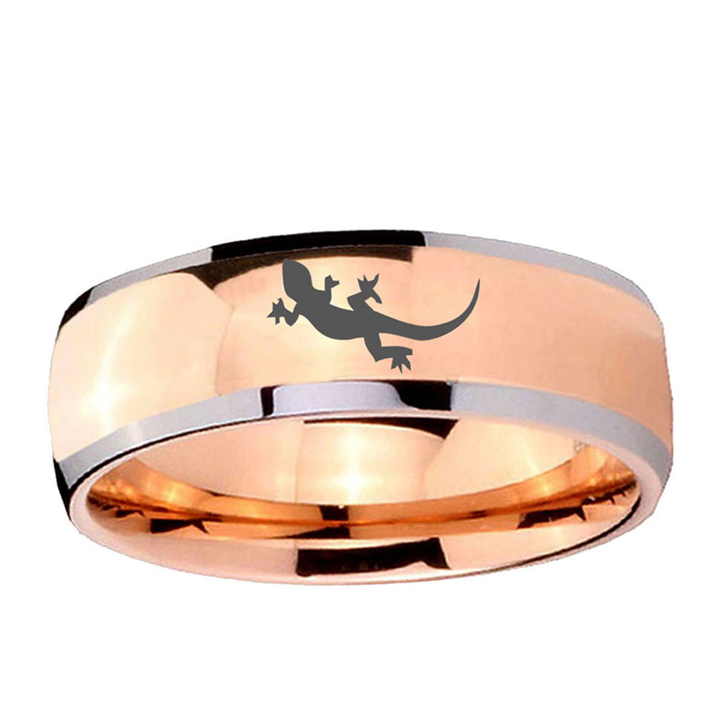 5mm Lizard Dome Rose Gold Tungsten Mens Anniversary Ring